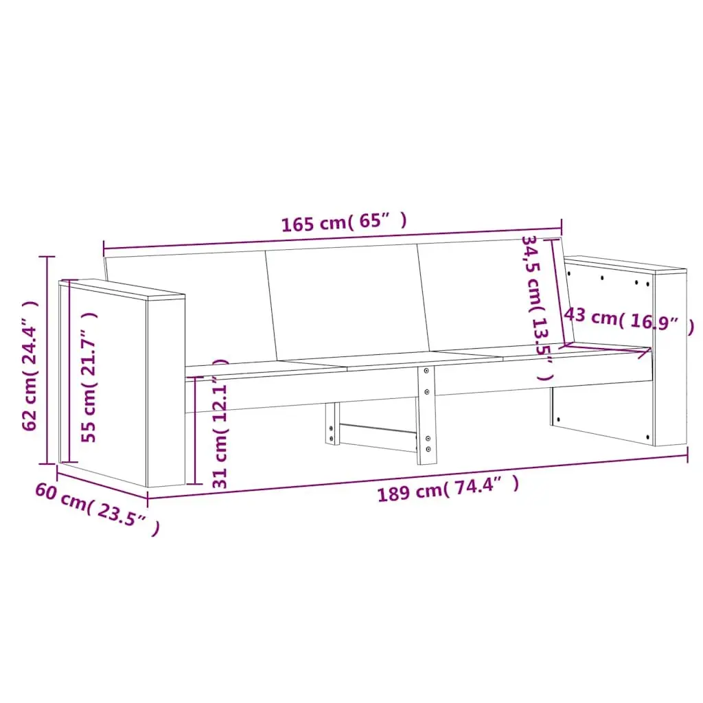 Outdoor Garden Sofa 3-Seater White Wooden Patio Furniture