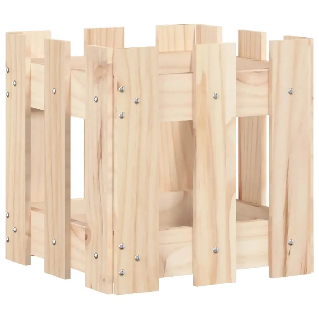 Garden Planter Box with Fence Design 30x30x30 cm Solid Pine Wood Patio Flower