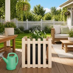 Reliable Solid Pine Garden Planter with Fence Design 60x60x60 cm