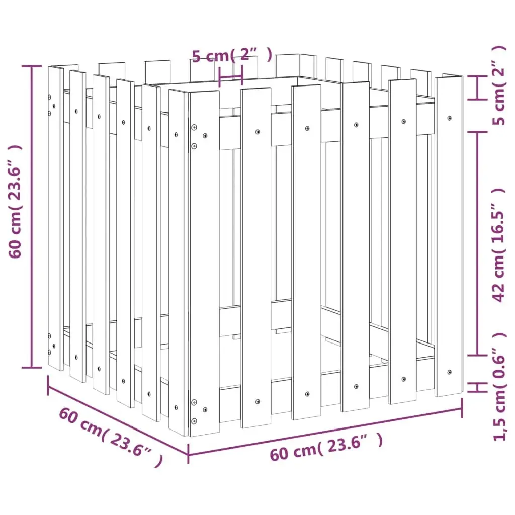 Garden Planter for Flowers and Plants 60x60x60 cm Solid Pine Wood Brown