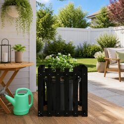 Garden Planter with Fence Design Black 60x60x60 cm Solid Wood Pine Pot