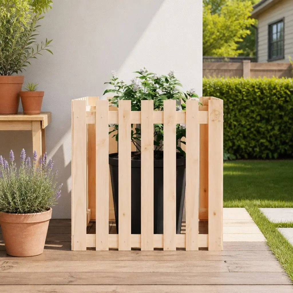 Garden Planter with Fence Design 70x70x70 cm Solid Wood Pine Brown