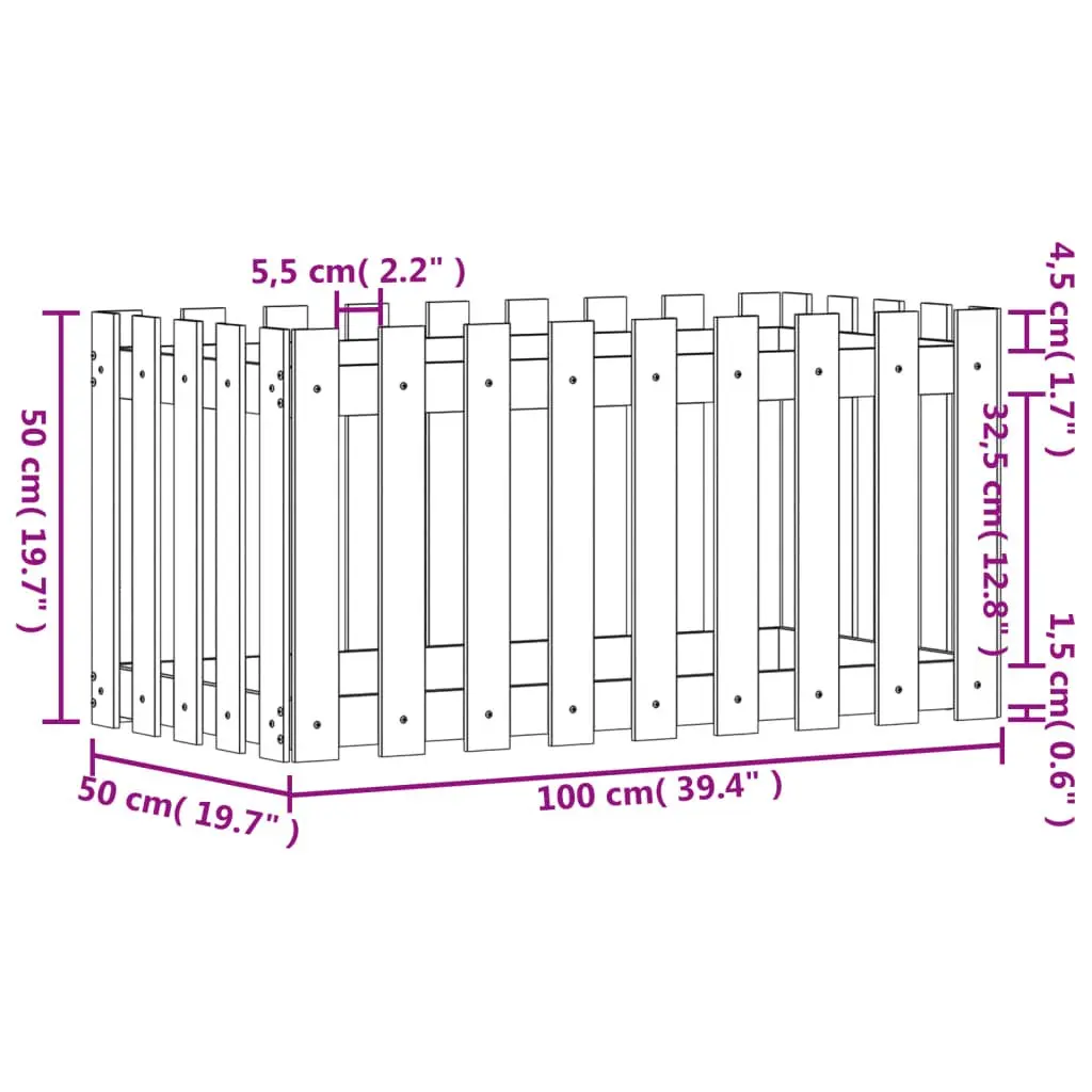 Garden Raised Bed Planter Box 100x50x50 cm White Solid Pine