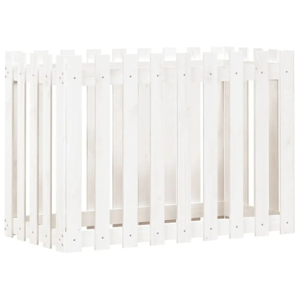 Garden Raised Bed with Fence Design White 100x50x70 cm Solid Pine Wood Planter