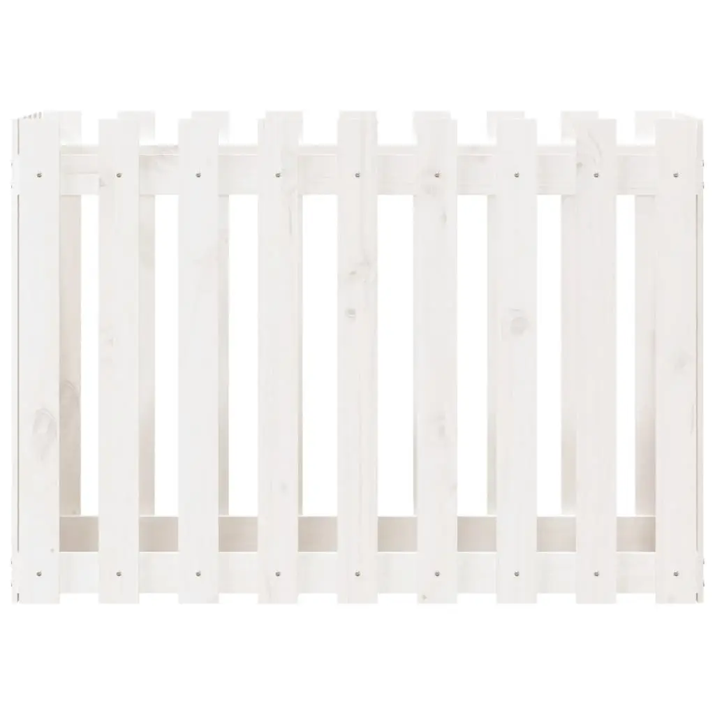 Garden Raised Bed with Fence Design White 100x50x70 cm Solid Pine Wood Planter