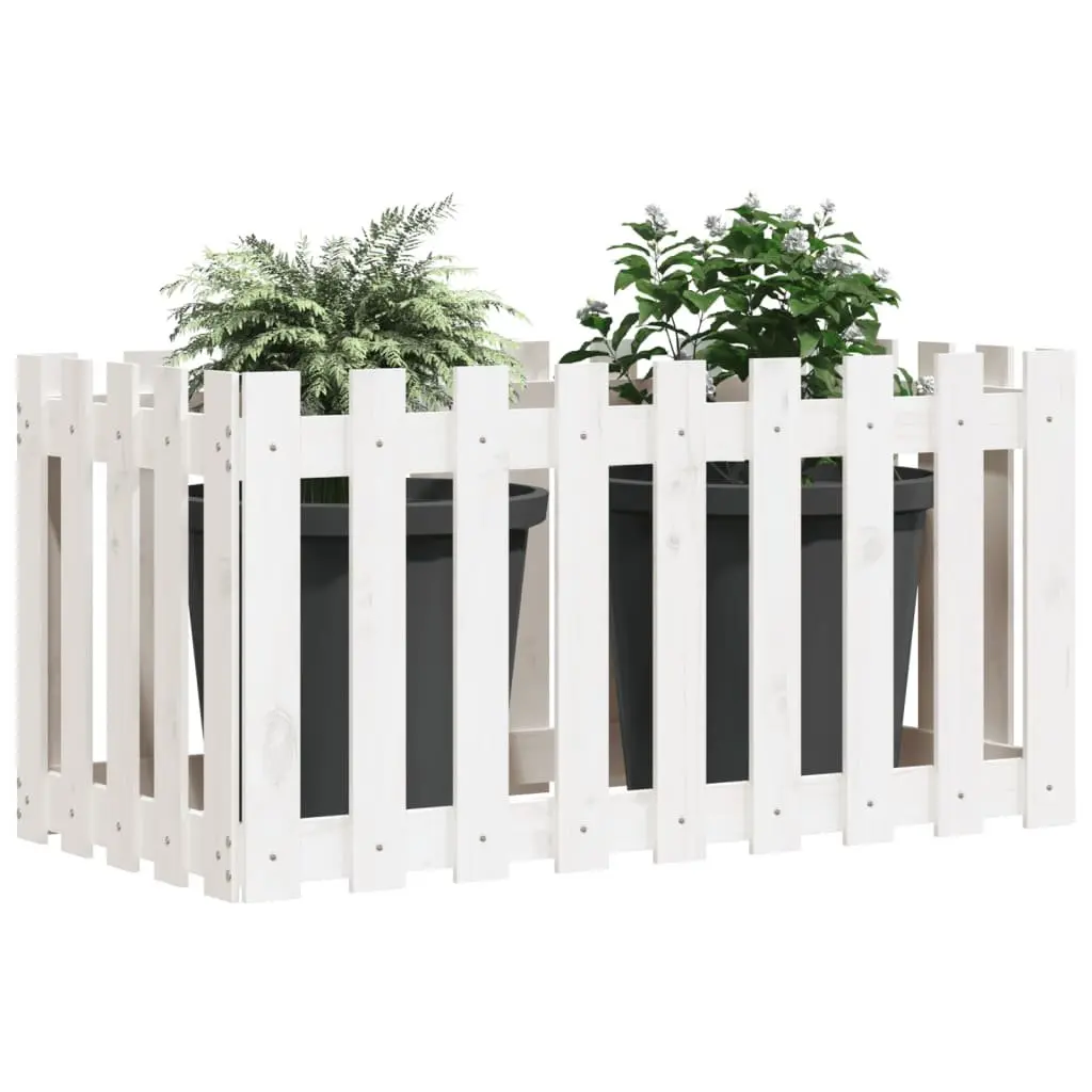 Garden Raised Bed with Fence Design White 100x50x70 cm Solid Pine Wood Planter
