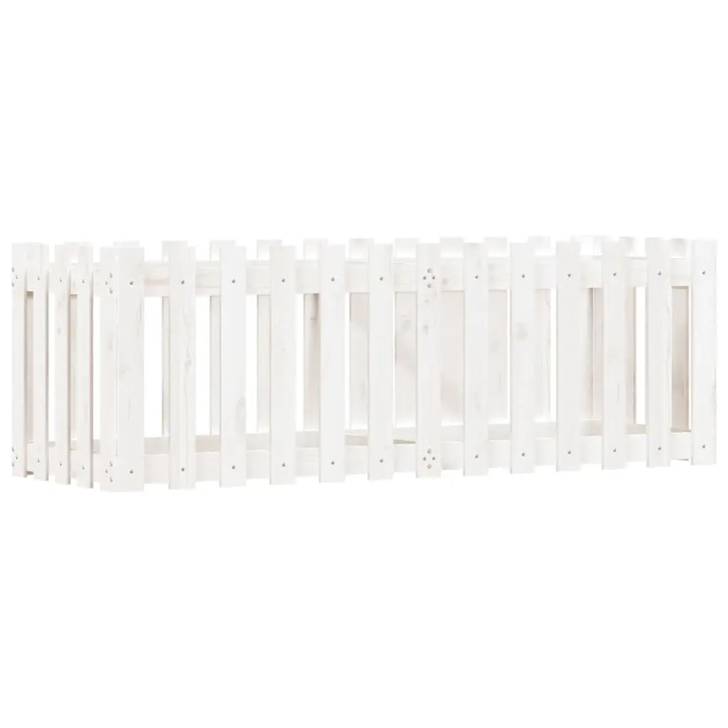 Garden Raised Bed Planter with Fence Design White 150x50x50cm Solid Pine Wood