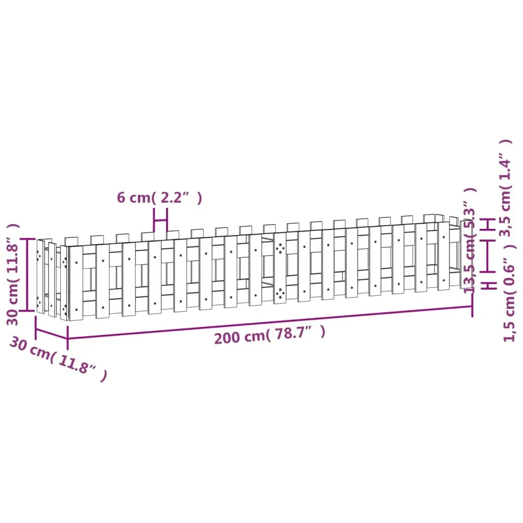 Garden Raised Bed Planter Fence Design White 200x30x30 cm Solid Pine Wood