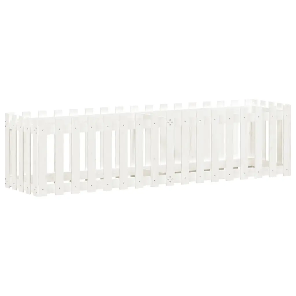 Garden Raised Bed White 200x50x50cm Fence Design Solid Pine Wood Planter Box