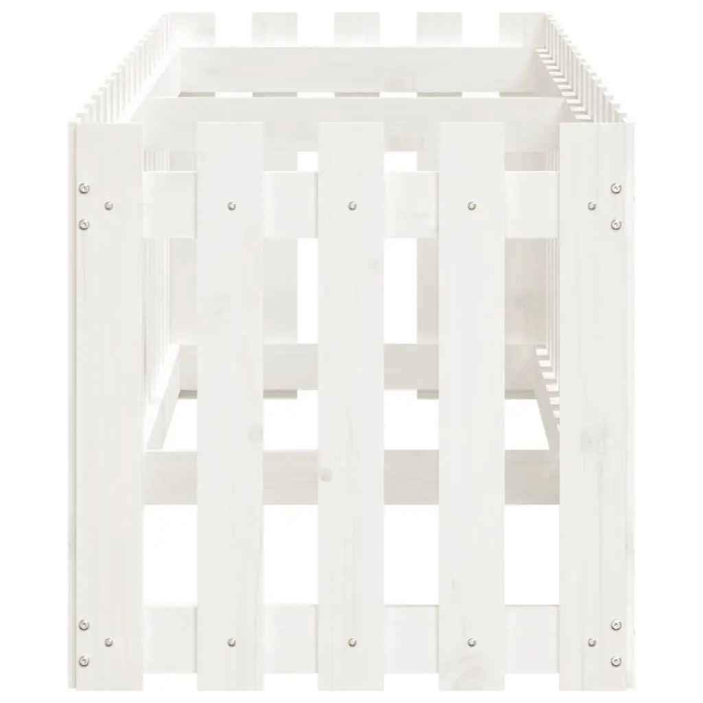 Garden Raised Bed White 200x50x50cm Fence Design Solid Pine Wood Planter Box