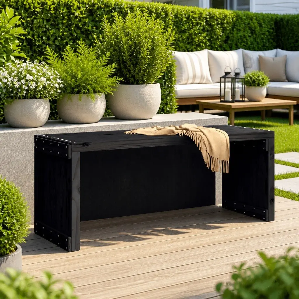 Garden Bench Extendable Outdoor Seating Solid Pine Wood Black