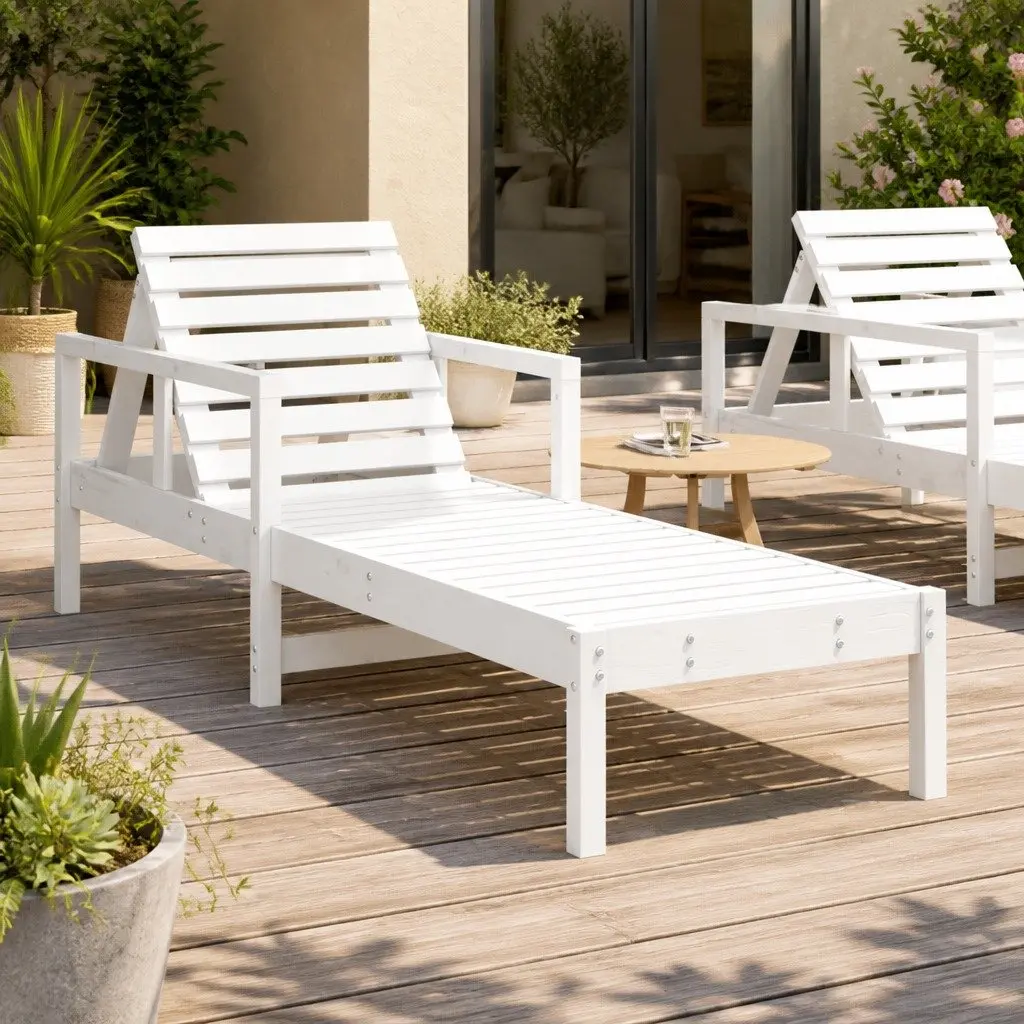 Sun Lounger Adjustable Backrest Outdoor Garden Patio Poolside White