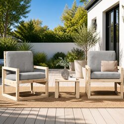 Comfortable 3-Piece Wooden Lounge Set for Outdoors