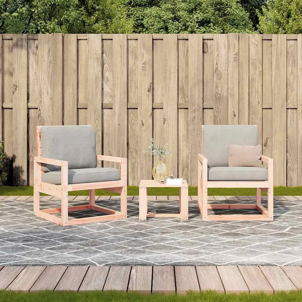 3 Piece Outdoor Patio Lounge Set Brown Solid Wood Garden Furniture with Armrests