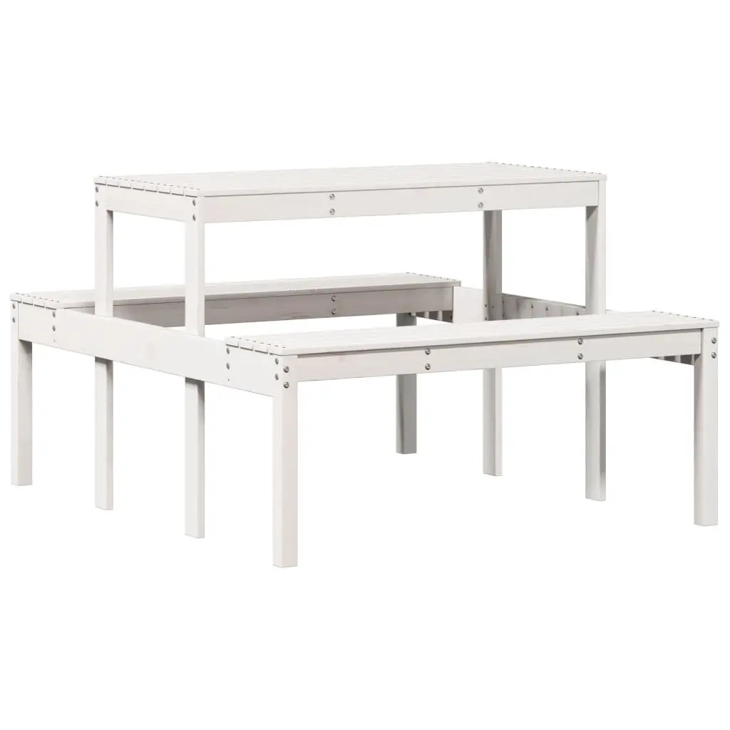 Outdoor Picnic Table White Solid Wood Garden Dining Bench Patio Furniture