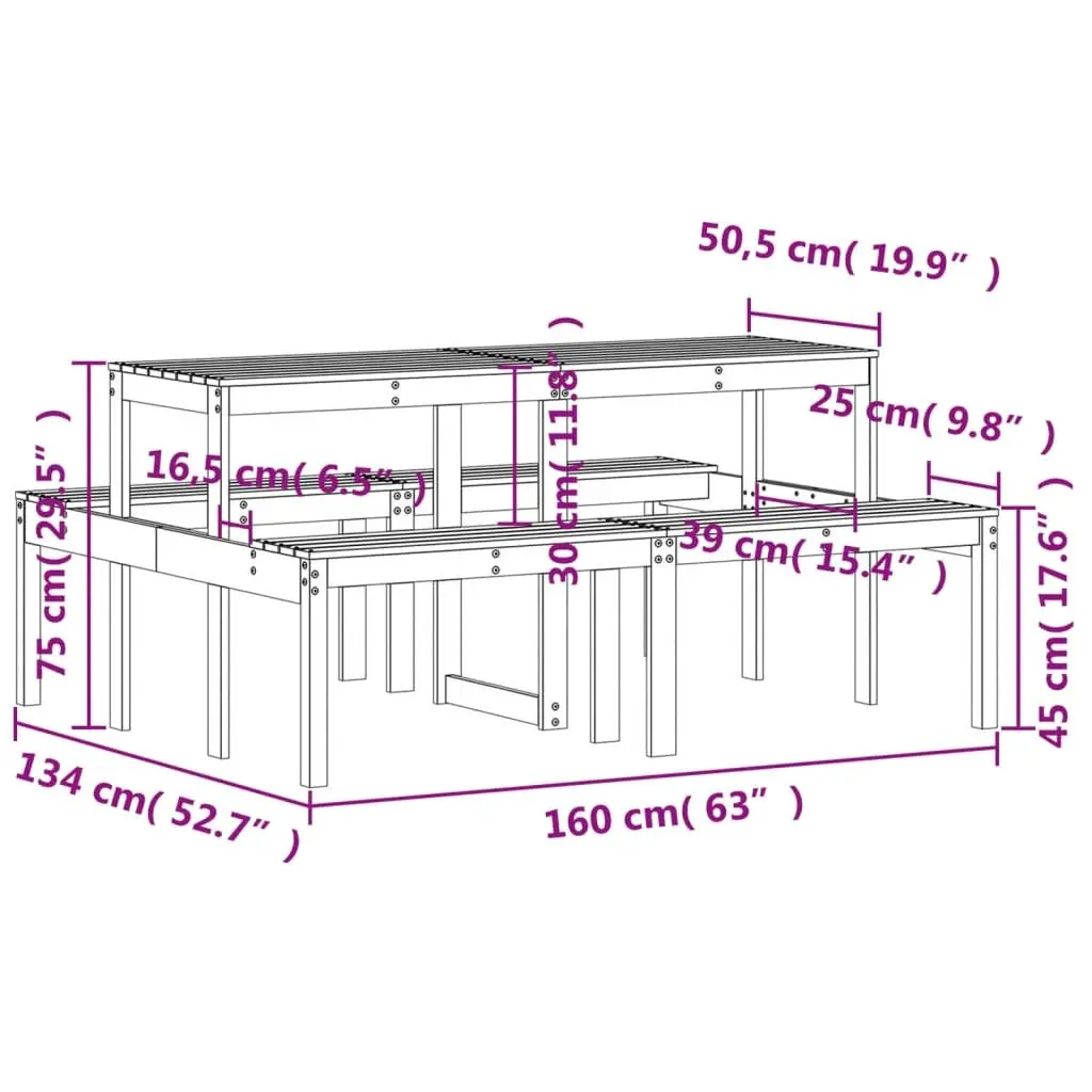 Solid Pine Picnic Table for Outdoor Dining 160x134x75 cm
