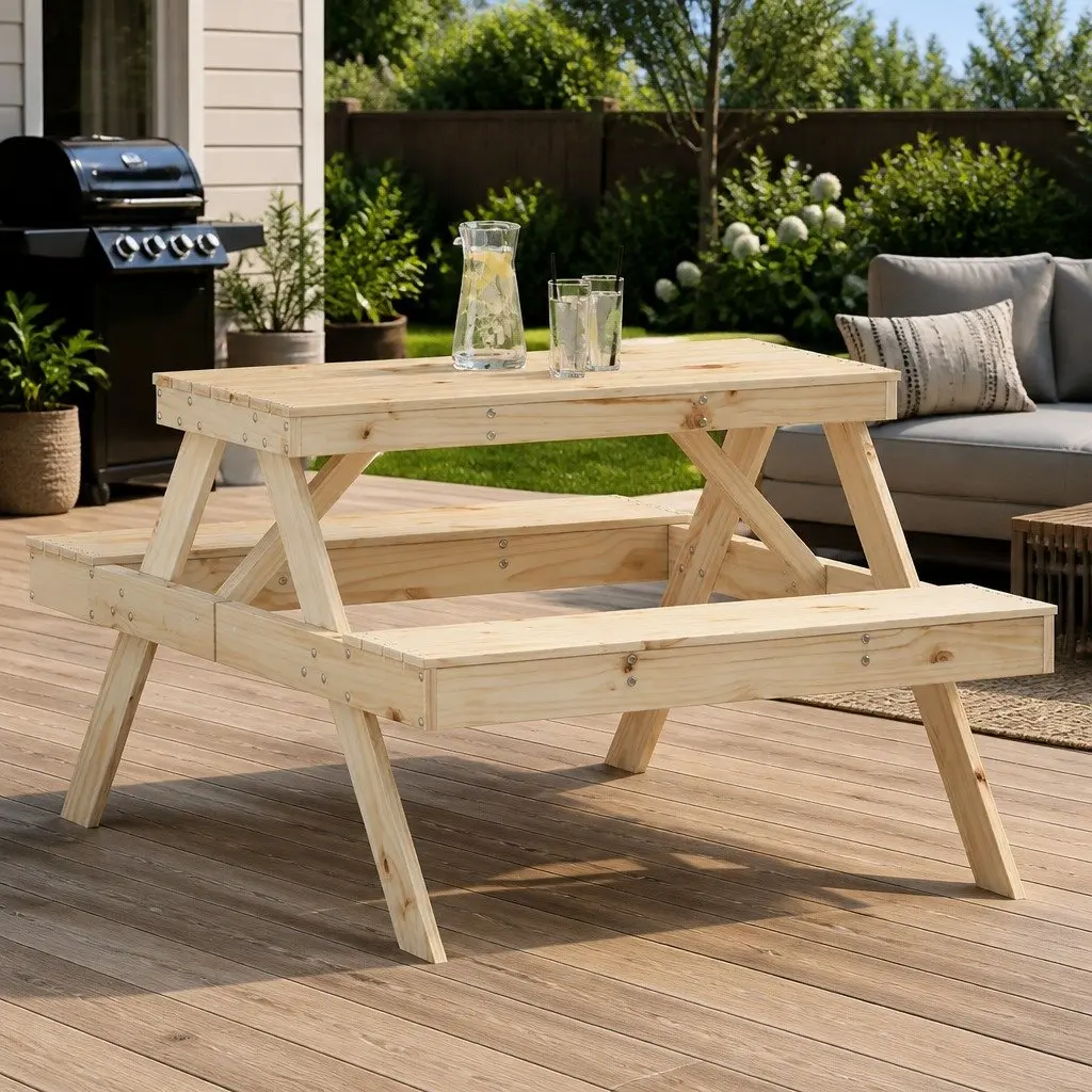 Solid Wood Picnic Table 105x134x75 cm for Outdoor Fun
