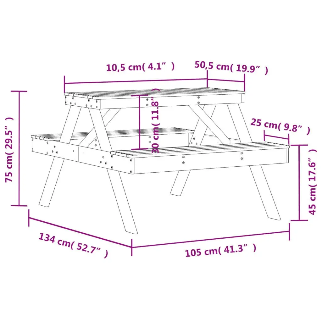 Solid Wood Picnic Table 105x134x75 cm for Outdoor Fun