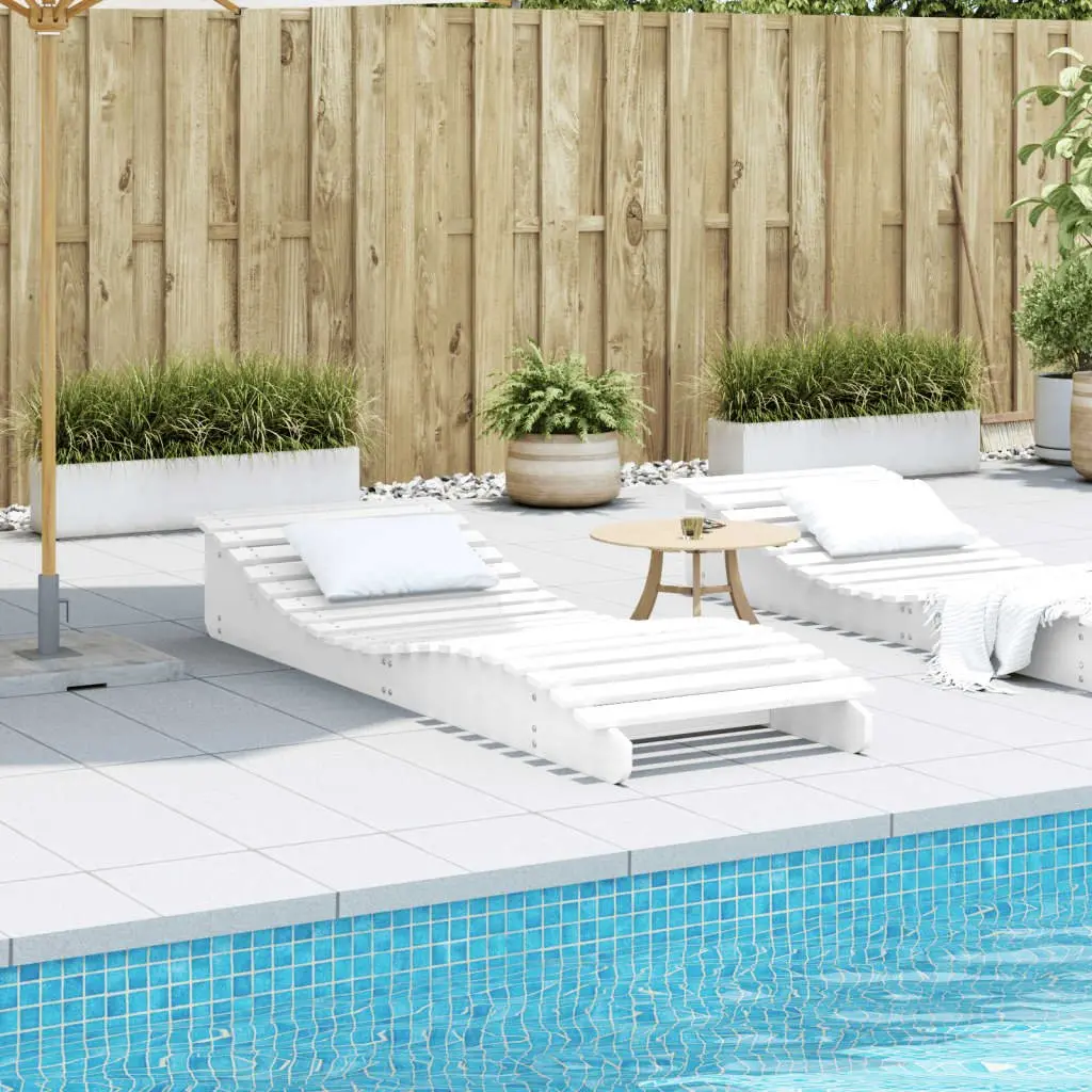Sun Lounger Outdoor Garden Patio Poolside Wooden Lounge Chair White 205 x 70 x 31.5 cm