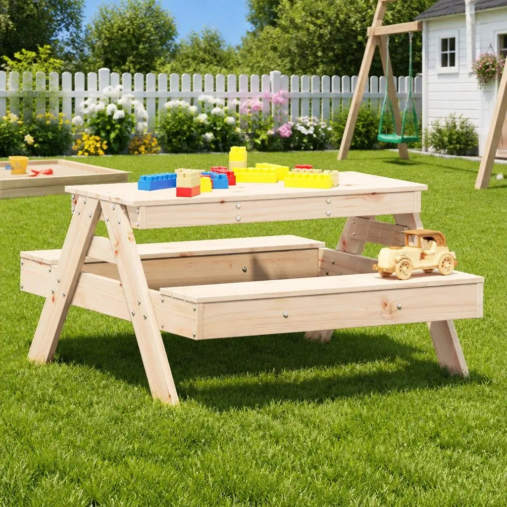 Kids Picnic Table Outdoor Dining Bench Wooden Play Activity 88 x 97 x 52 cm Brown