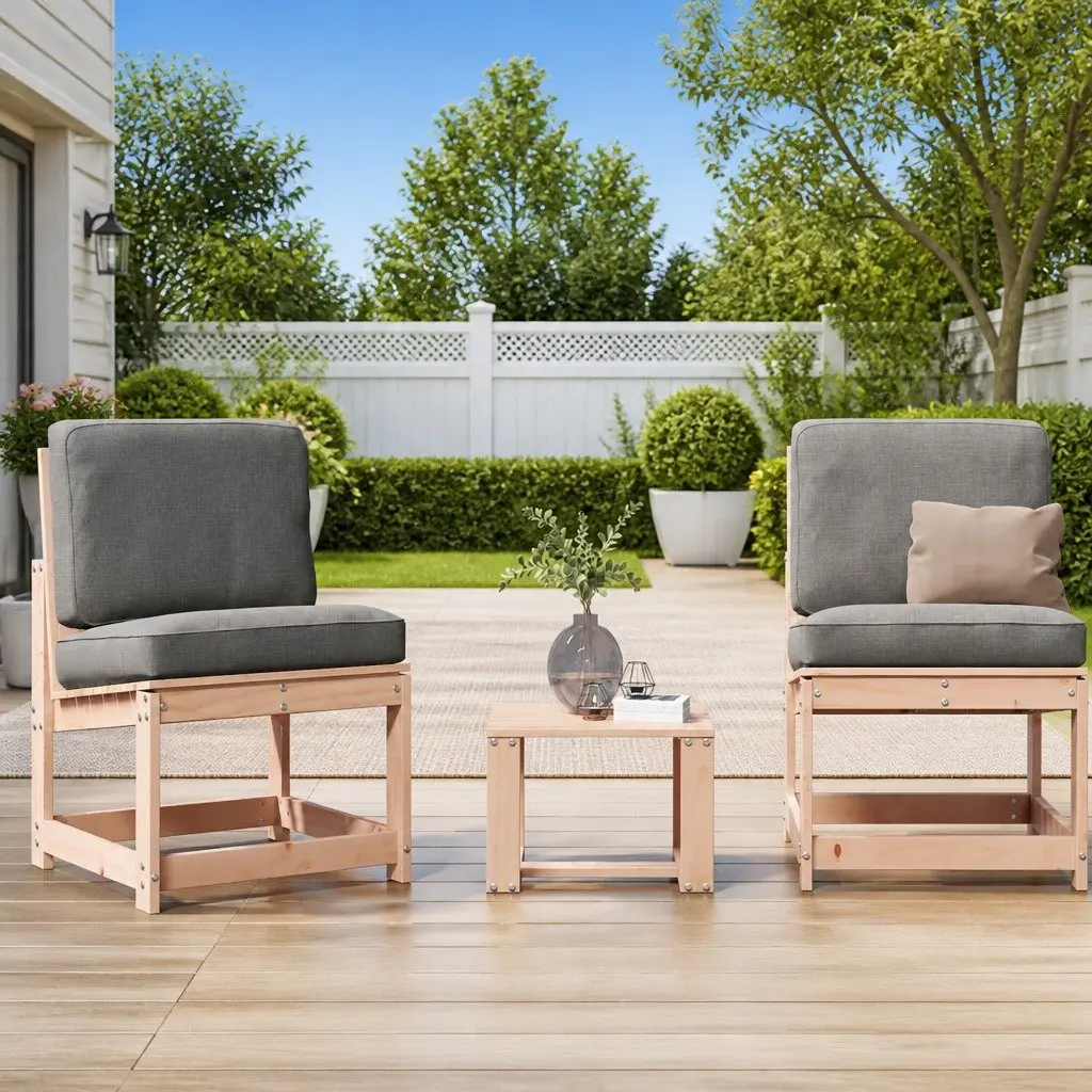 Outdoor Patio Furniture Set 3 Piece Solid Wood Garden Lounge Seating Brown