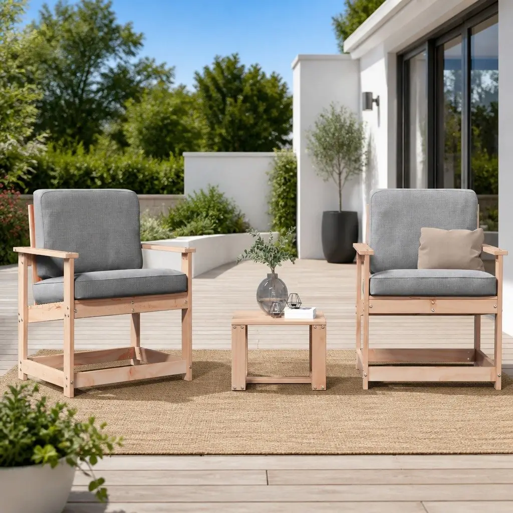 3 Piece Garden Lounge Set Solid Wood Outdoor Seating Brown