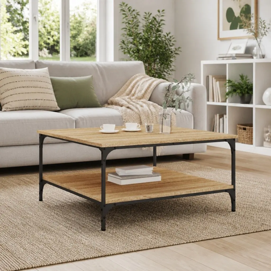 Coffee Table Storage Shelves 80 x 80 x 40 cm Brown Engineered Wood
