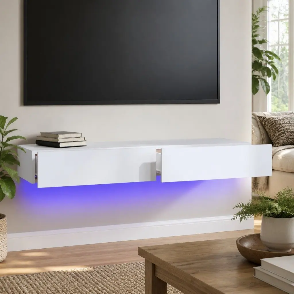TV Cabinet with RGB LED Lighting and Storage Solutions