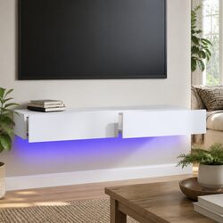 Quality TV Cabinet with RGB LED Lighting and Storage Solutions