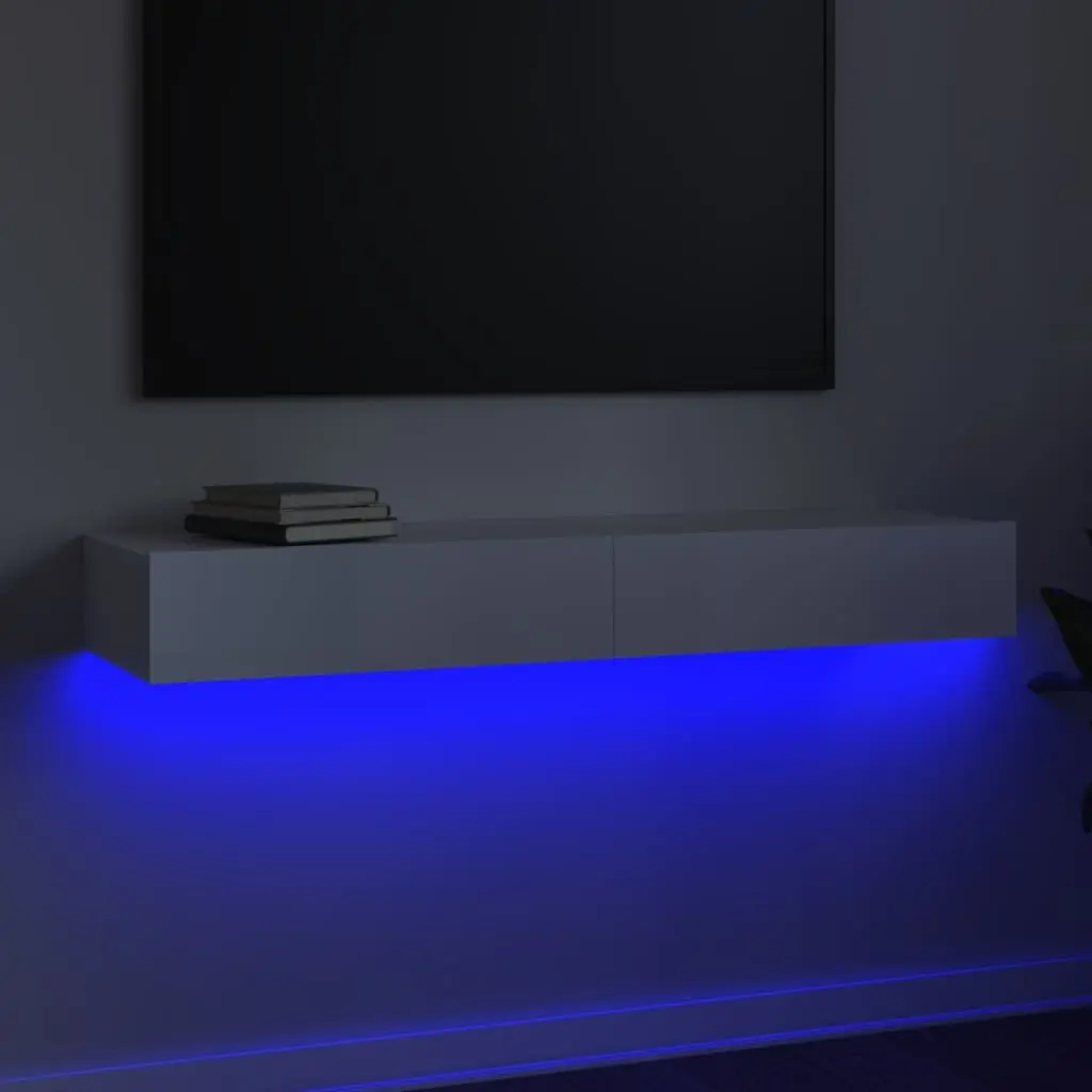 TV Cabinet LED Lights Entertainment Unit 120x35x15.5 cm High Gloss White