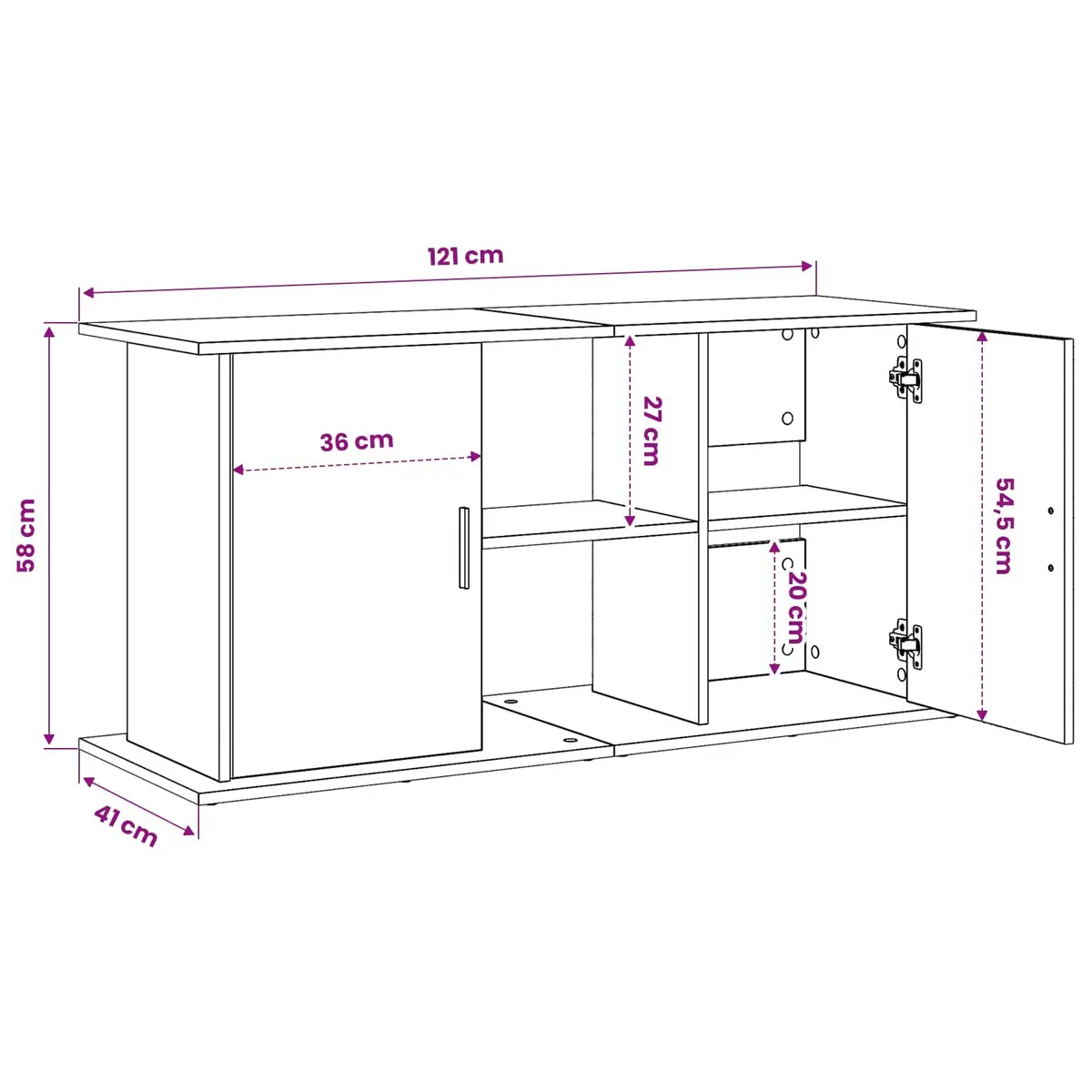 Fish Tank Display Stand White Cabinet with Shelves Storage 121cm x 41cm x 58cm
