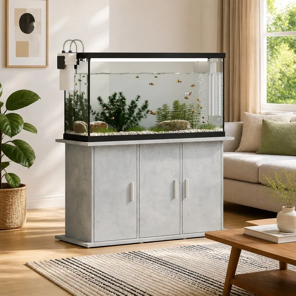 Aquarium Stand Fish Tank Cabinet Grey Storage Engineered Wood 101x41x58cm