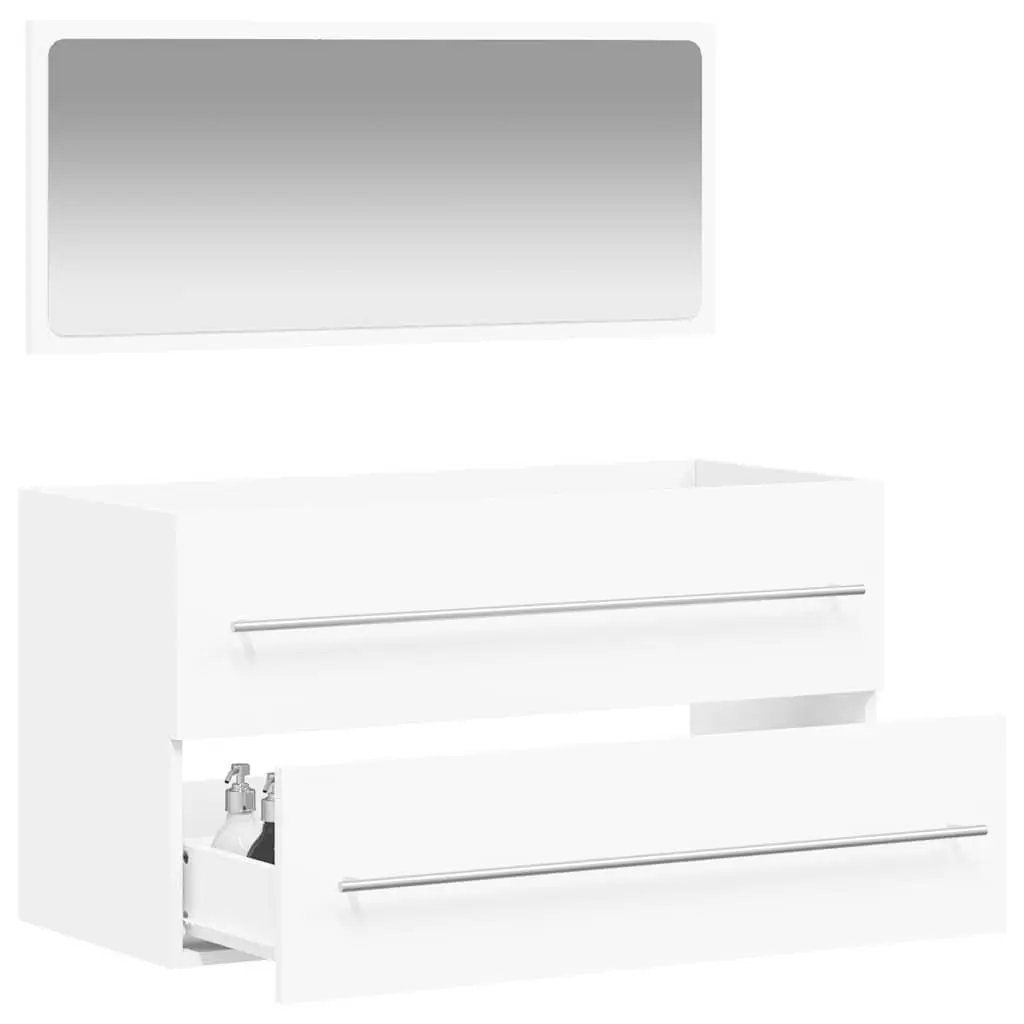 Bathroom Cabinet Wall-Mounted Storage Organizer with Mirror White