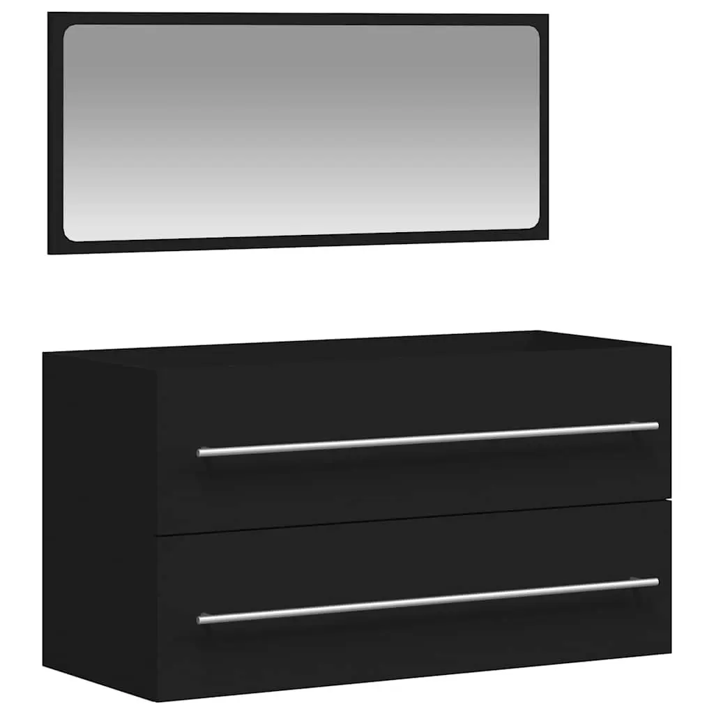 Wall-Mounted Bathroom Cabinet Storage with Integrated Mirror Black Engineered Wood