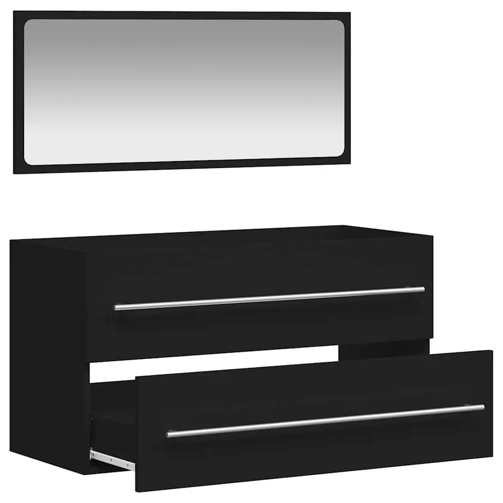 Wall-Mounted Bathroom Cabinet Storage with Integrated Mirror Black Engineered Wood