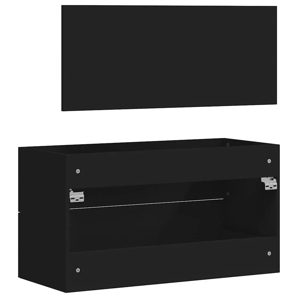Wall-Mounted Bathroom Cabinet Storage with Integrated Mirror Black Engineered Wood