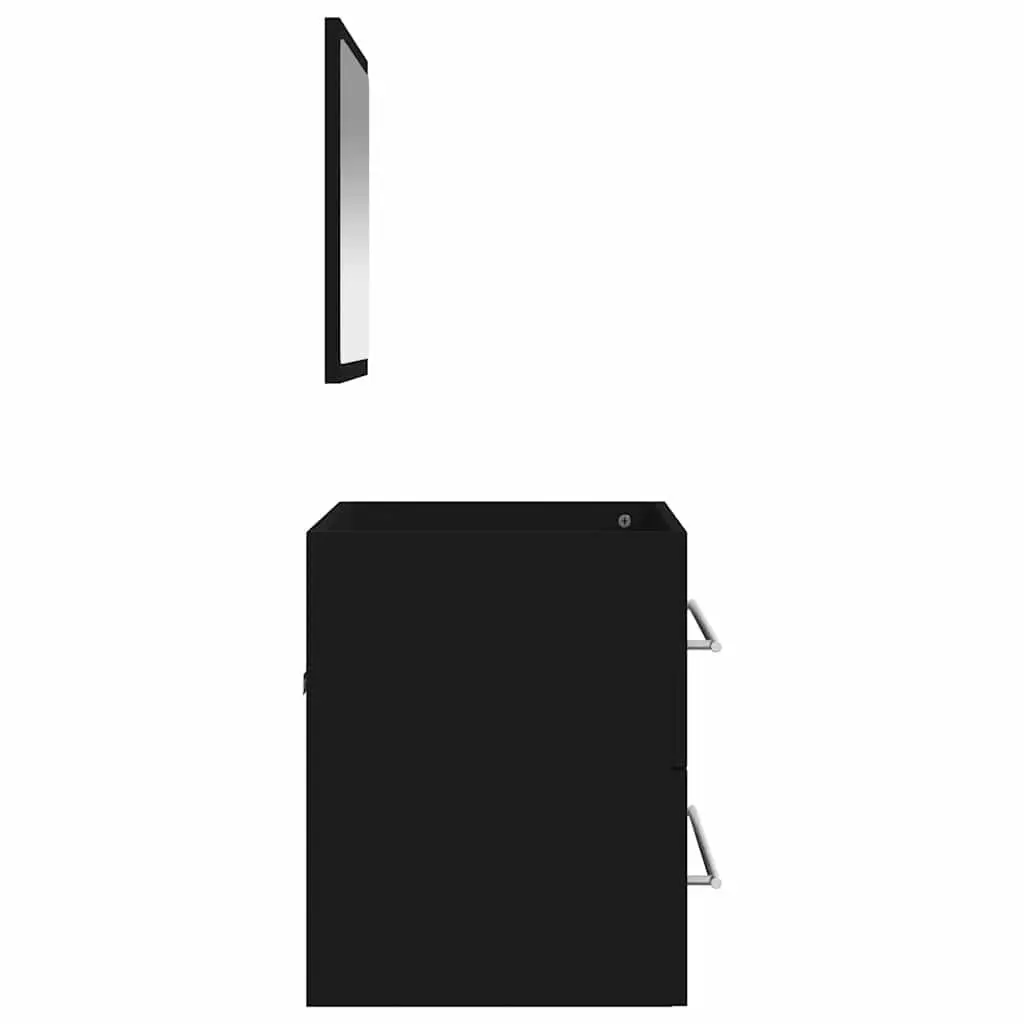 Wall-Mounted Bathroom Cabinet Storage with Integrated Mirror Black Engineered Wood
