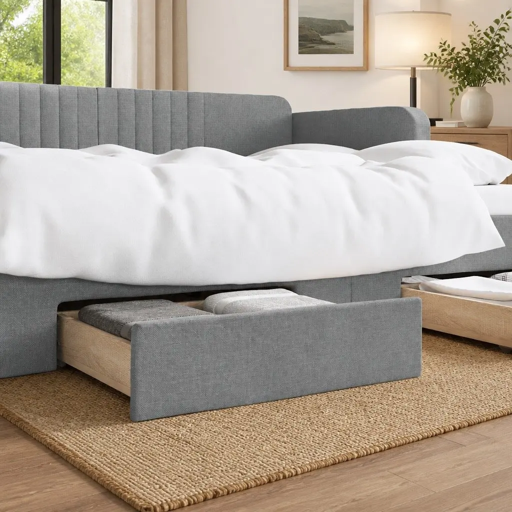 Under Bed Storage Drawers Grey Engineered Wood Fabric Rolling 2 Piece