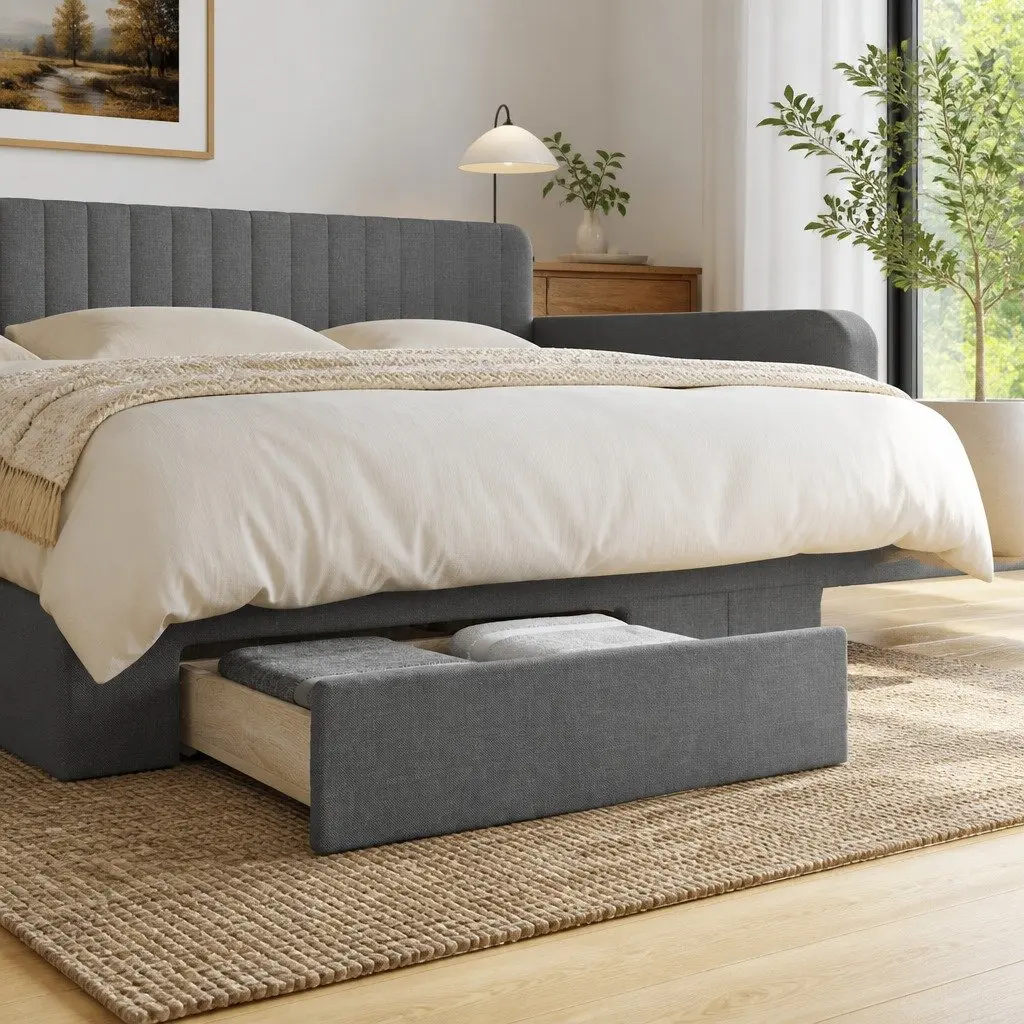 Under Bed Storage Drawers Organiser 2 Piece Grey Fabric