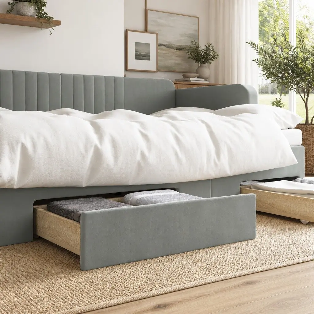 Under Bed Storage Drawers Grey Engineered Wood Velvet 2 Piece