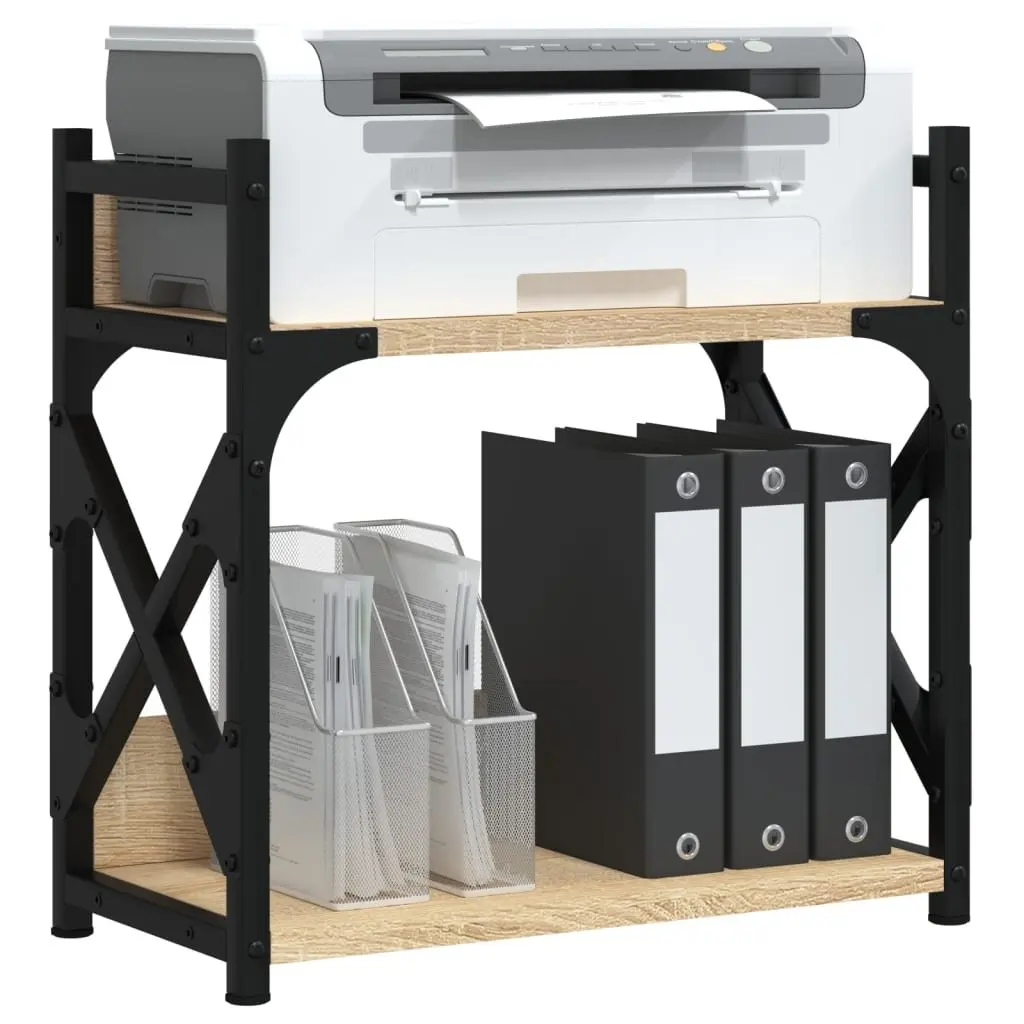2-Tier Printer Stand Desk Organiser Brown Engineered Wood Metal Frame Office