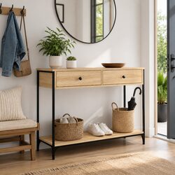 Console Table Sonoma Oak Brown Hallway Entryway Accent End Table Storage