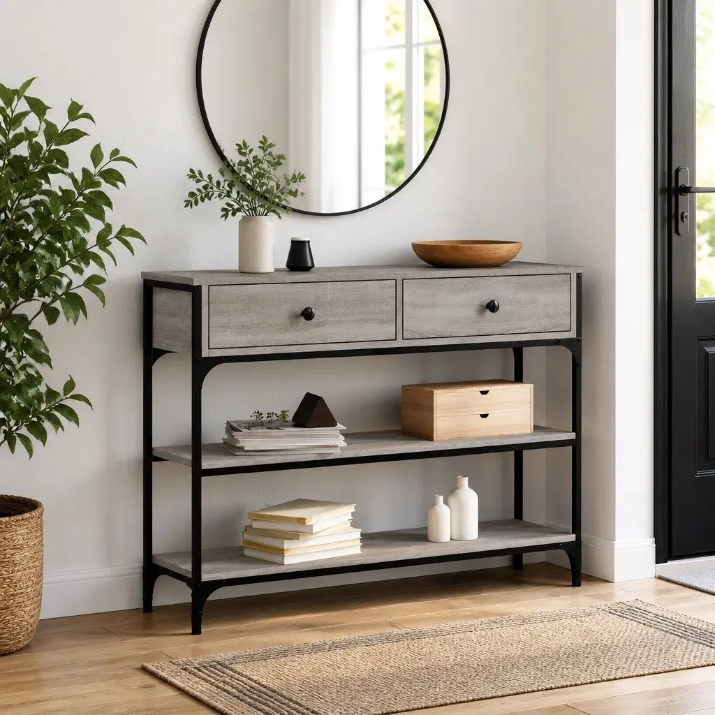Console Table Entryway Storage 100 x 25 x 75 cm Grey
