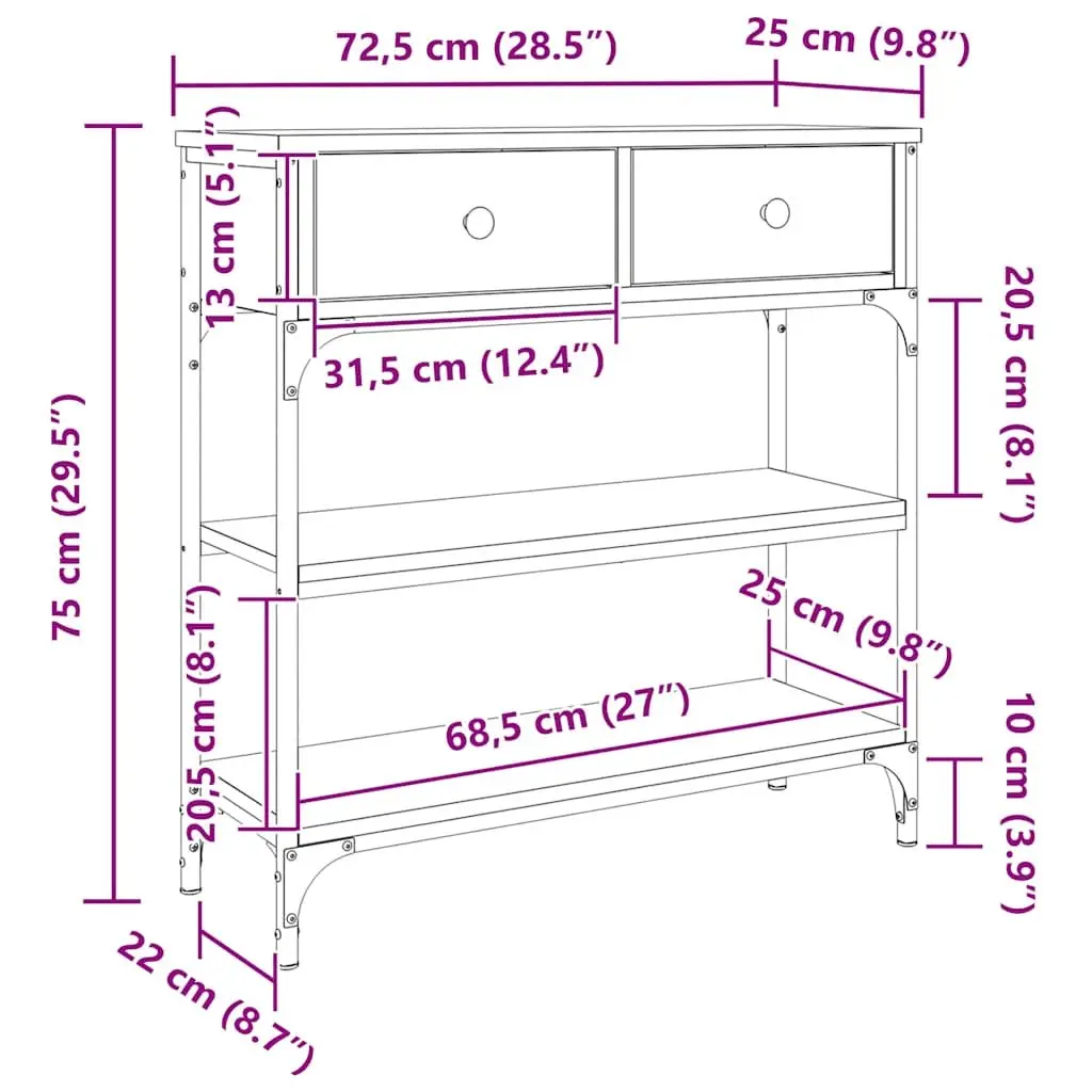 Console Table Entryway Storage 72.5x25x75 cm Grey Sonoma