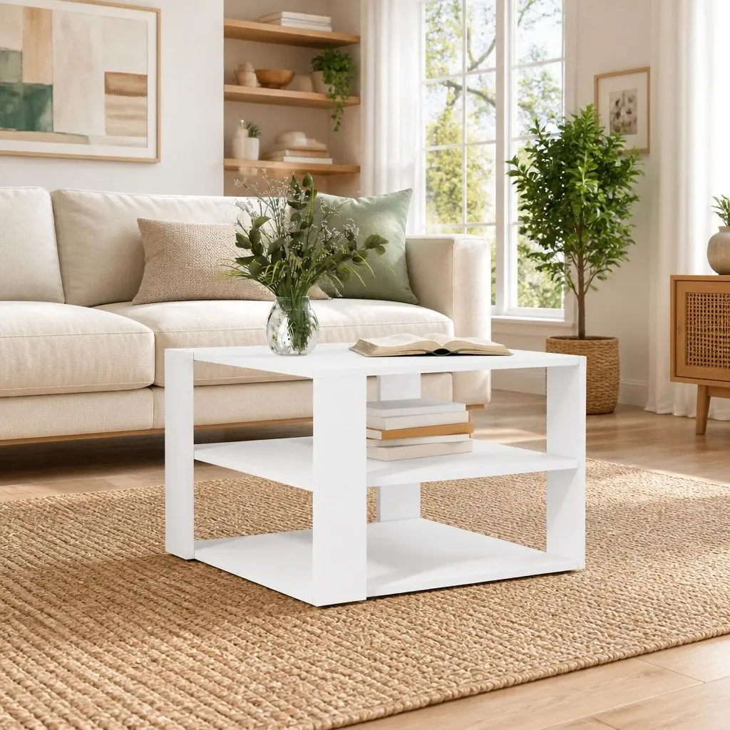 Coffee Table Open Shelf Storage 58x58x40 cm White