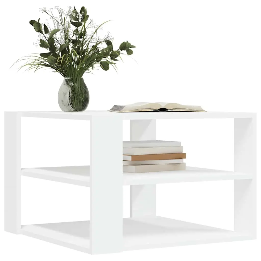 Coffee Table Open Shelf Storage 58x58x40 cm White