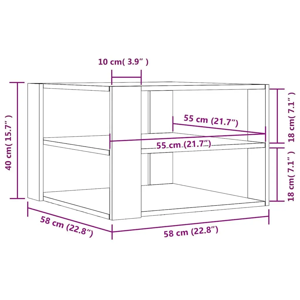 Coffee Table Open Shelf Storage 58x58x40 cm White