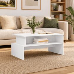 White Coffee Table with Storage Compartment Living Room Accent Furniture