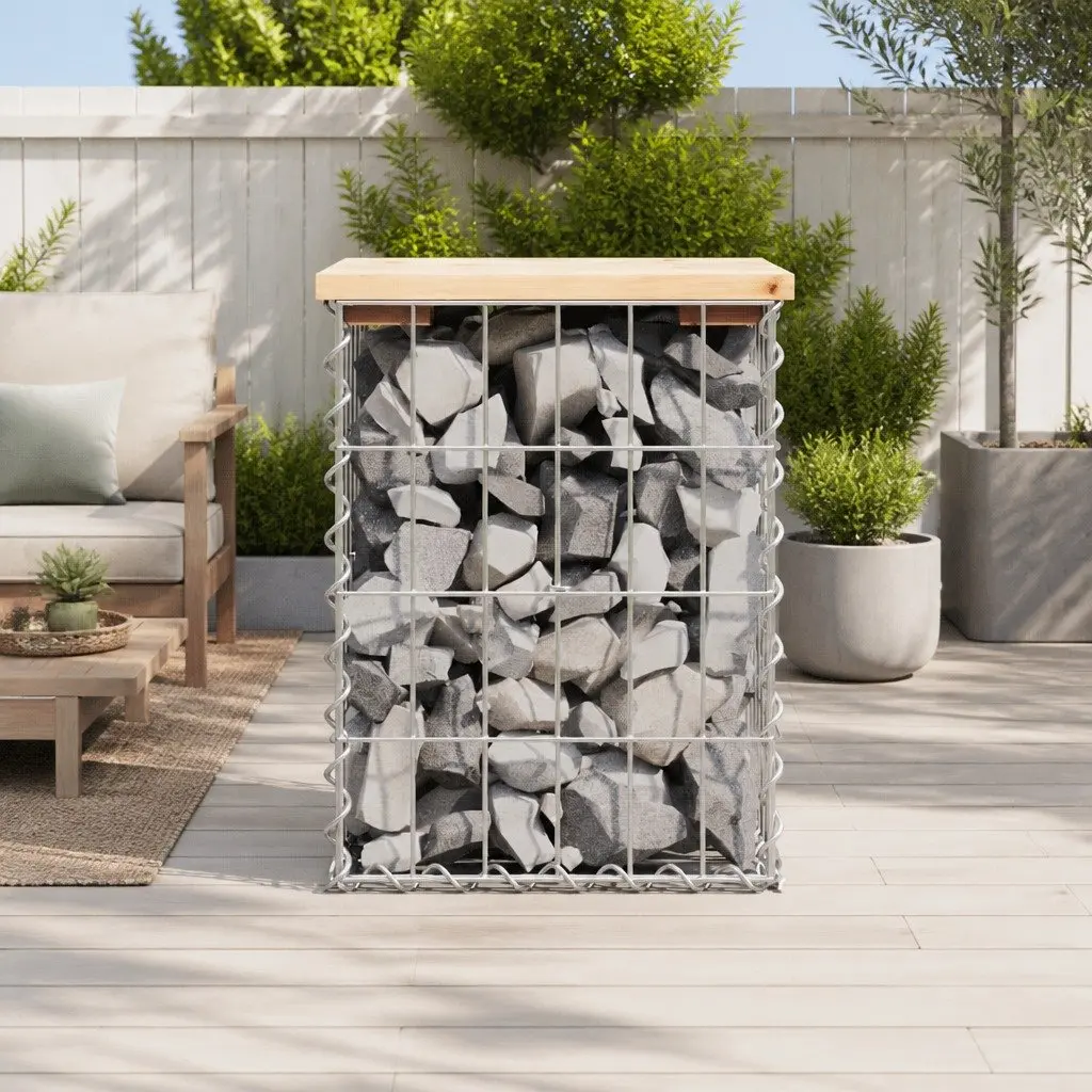 Garden Bench Outdoor Seating Solid Wood Pine Gabion Design Compact Patio