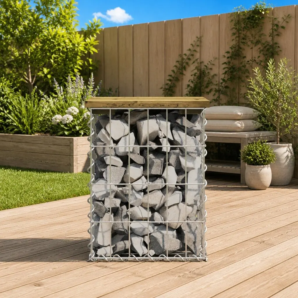 Garden Bench Gabion Design Outdoor Seating Brown Impregnated Pinewood 33x31x42cm